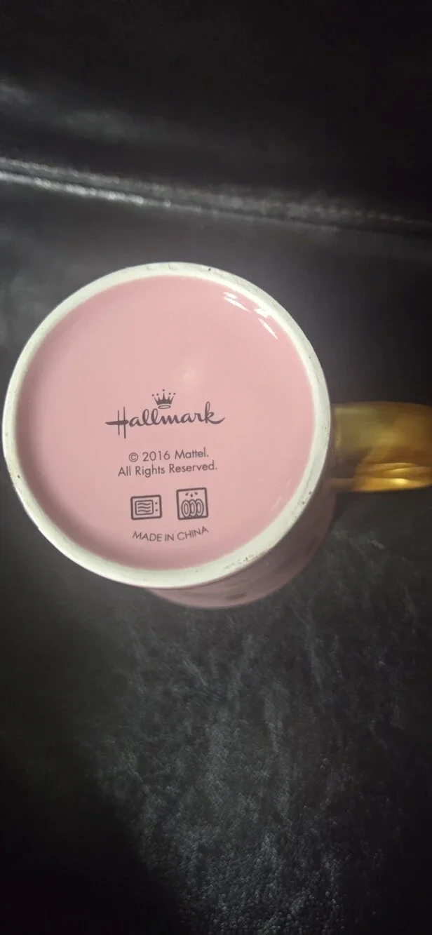 Hallmark Barbie Pink Ceramic Mug Gold Handle 2016 - Used